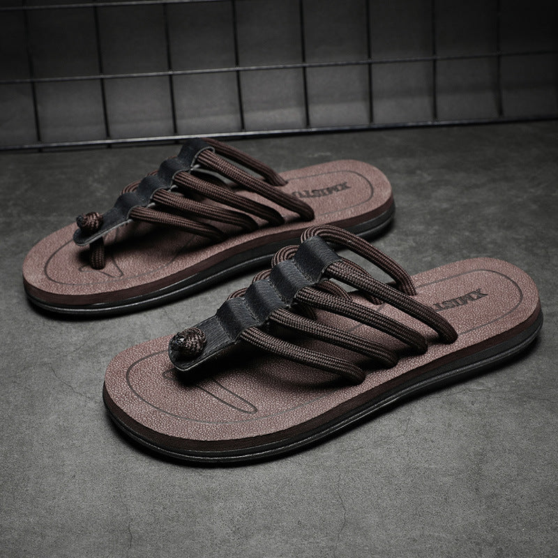 2023 summer men's fashionable flip-flops with four ropes