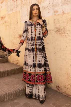 3-Piece Tie-Dye Cotton Long Shirt, Trouser, and Printed Chiffon Dupatta - FFP23-15 B