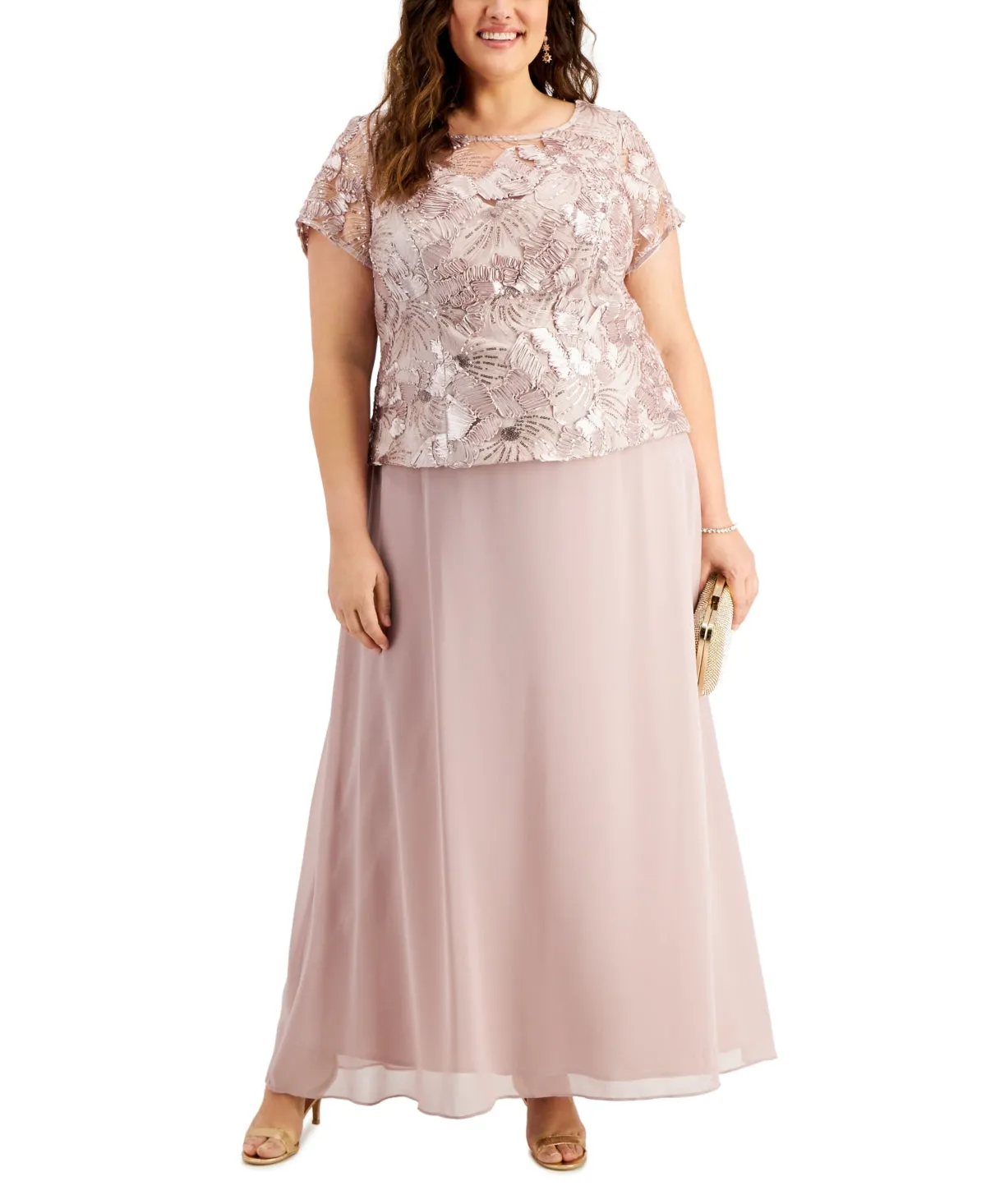 Alex Evenings Women's Pink Mixed Media Gown in Size 20W