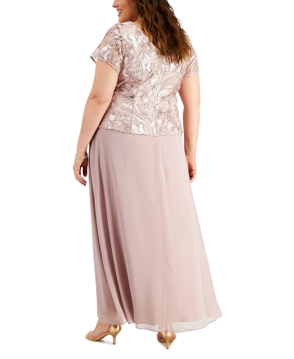 Alex Evenings Women's Pink Mixed Media Gown in Size 20W