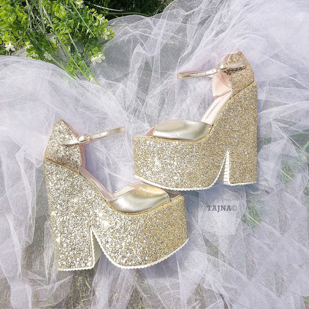 ankle strap gold platform wedge sandals