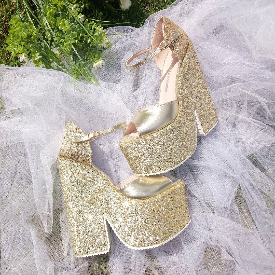 ankle strap gold platform wedge sandals