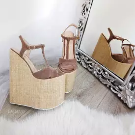 Ankle Strap Sandals - Beige Brown High Heel Sandals