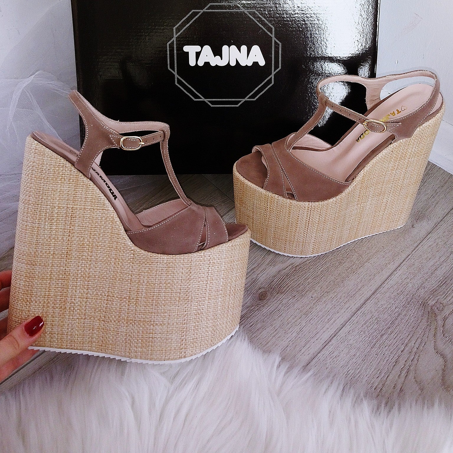 Ankle Strap Sandals - Beige Brown High Heel Sandals