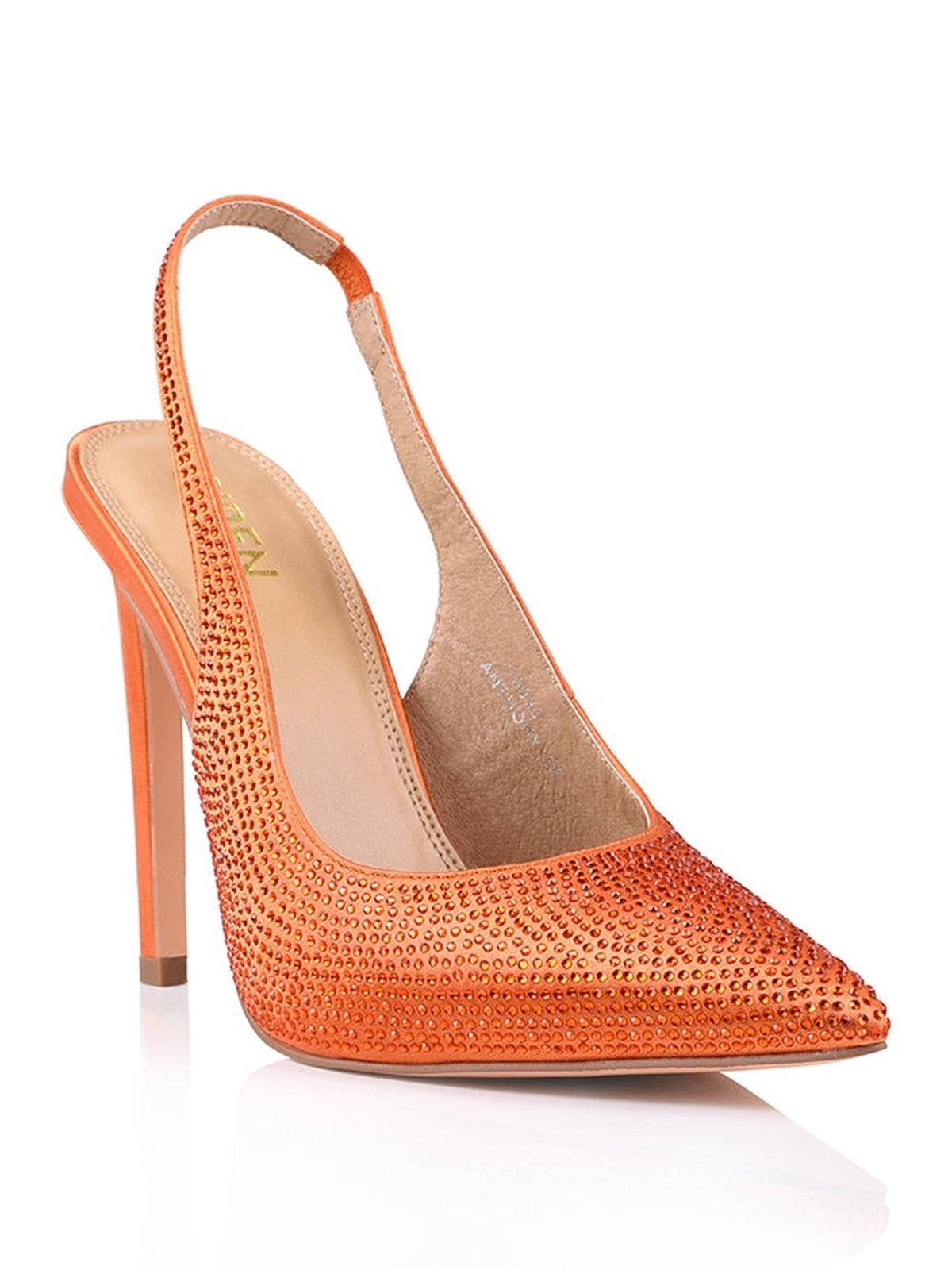 Anthony Orange Satin Jeweled Stiletto Heels