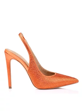 Anthony Orange Satin Jeweled Stiletto Heels