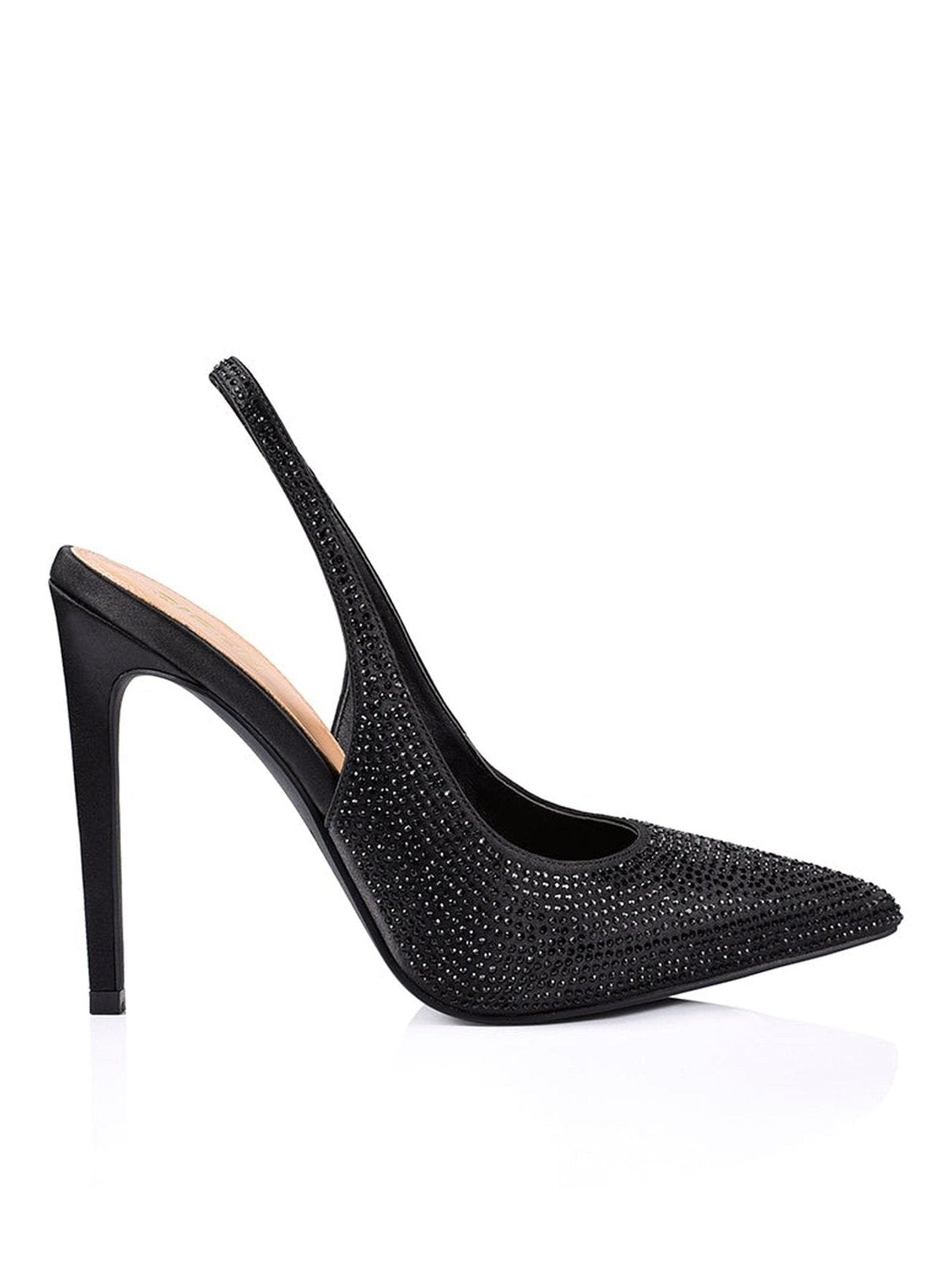 Anthony Stiletto Heels - Black Satin Rhinestone | Shop Now