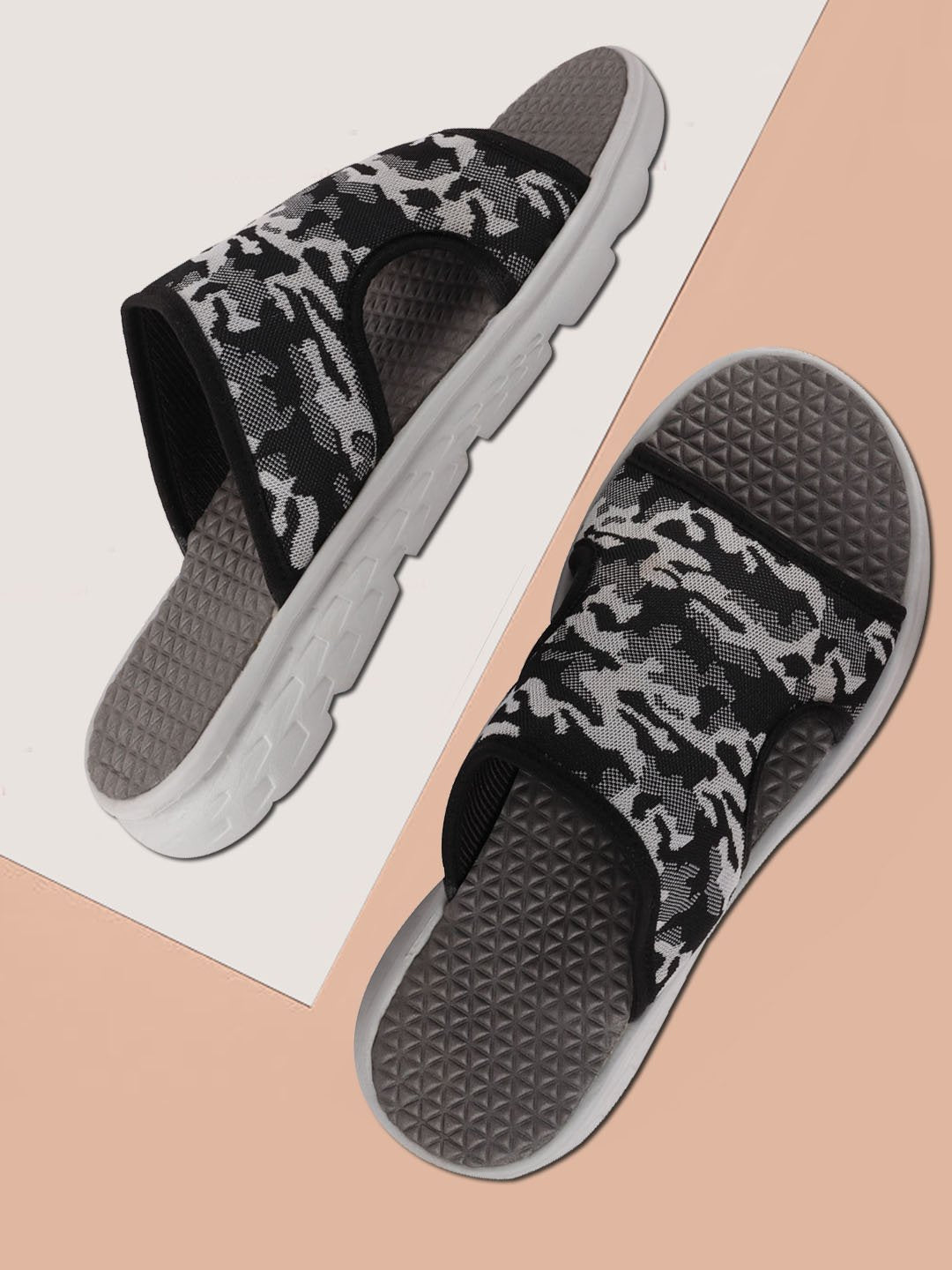 Army print flip-flops - men's grey slip-on casual slider.