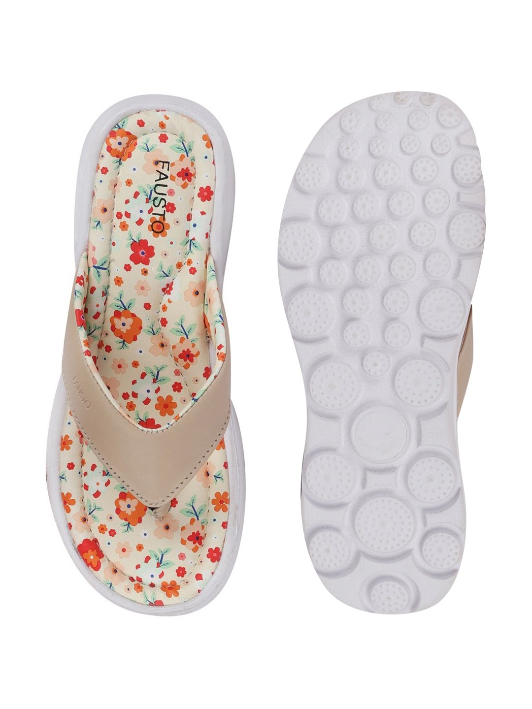 Beige Floral Slippers for Women