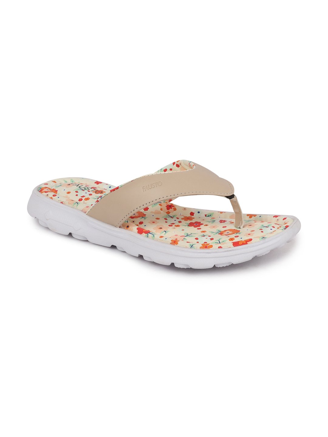 Beige Floral Women's Slippers & Flip Flops