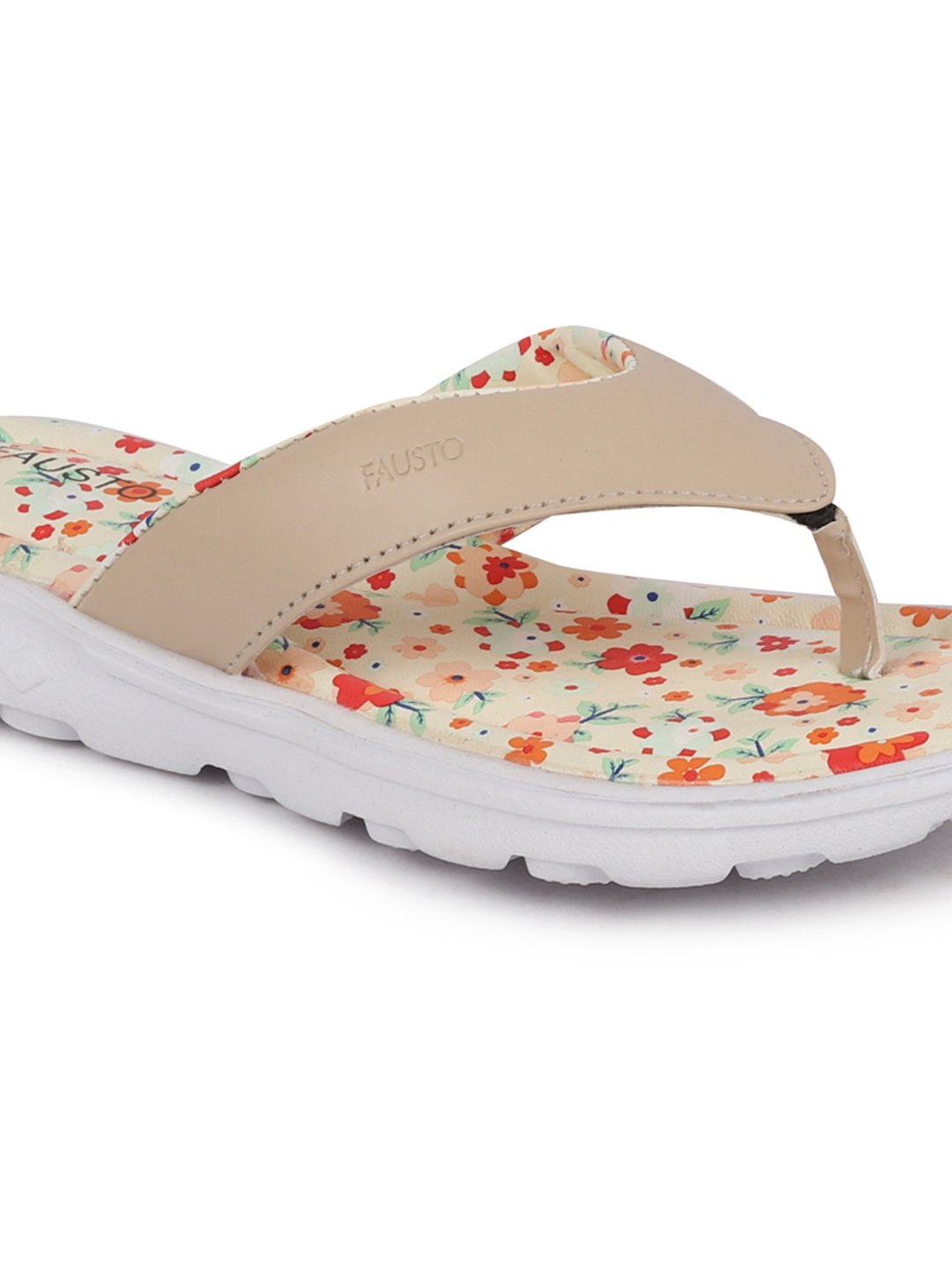 Beige Floral Women's Slippers & Flip Flops