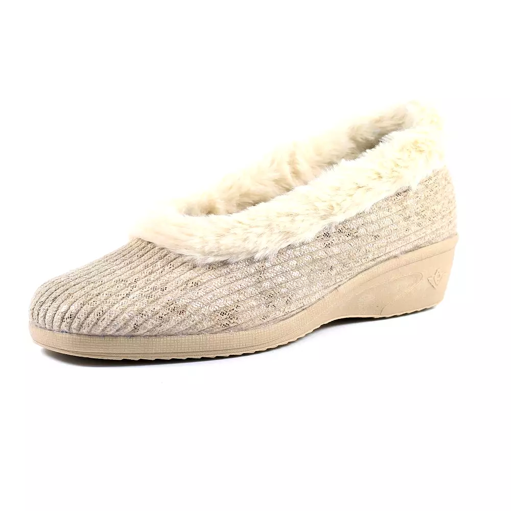 Beige Lunar Wedge Heel Marlene KLA172 Ladies Bedroom Slippers