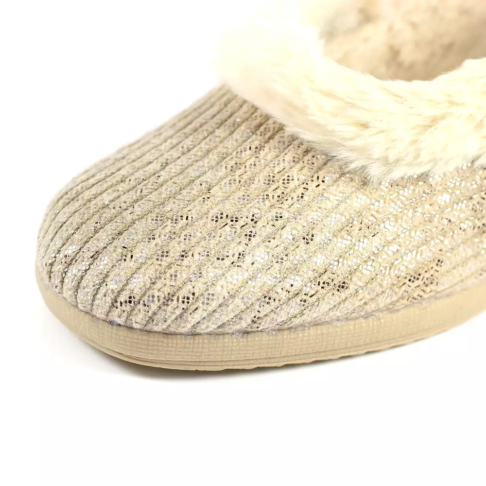 Beige Lunar Wedge Heel Marlene KLA172 Ladies Bedroom Slippers