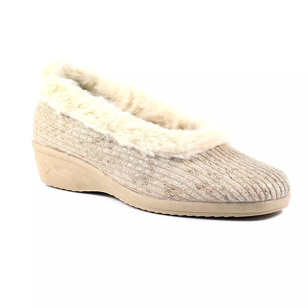 Beige Lunar Wedge Heel Marlene KLA172 Ladies Bedroom Slippers