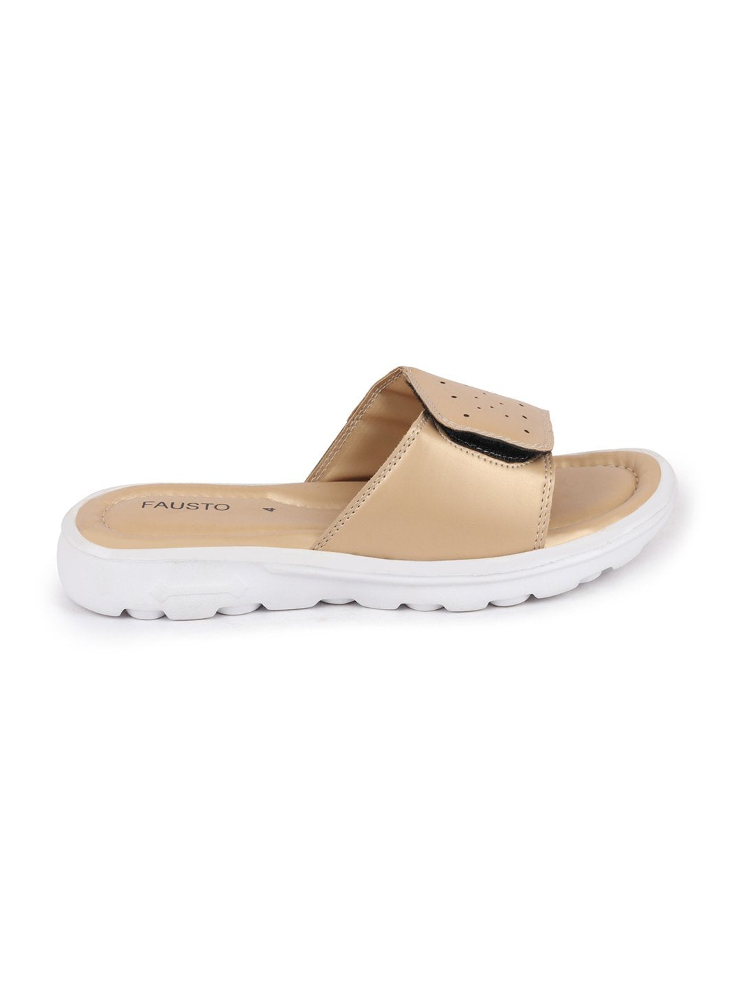 Beige Velcro Adjustable Women's Slippers & Flip Flops