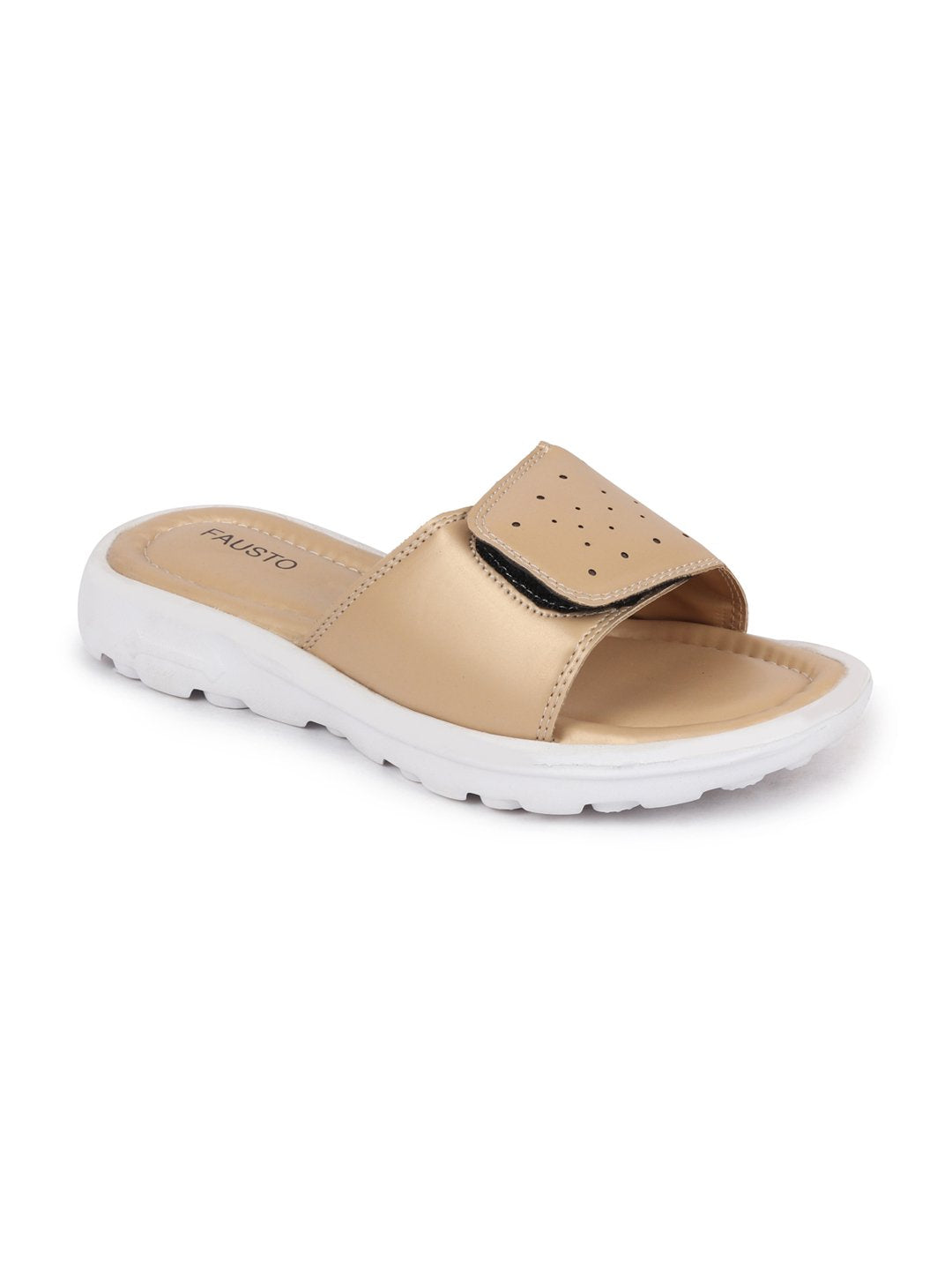 Beige Velcro Adjustable Women's Slippers & Flip Flops