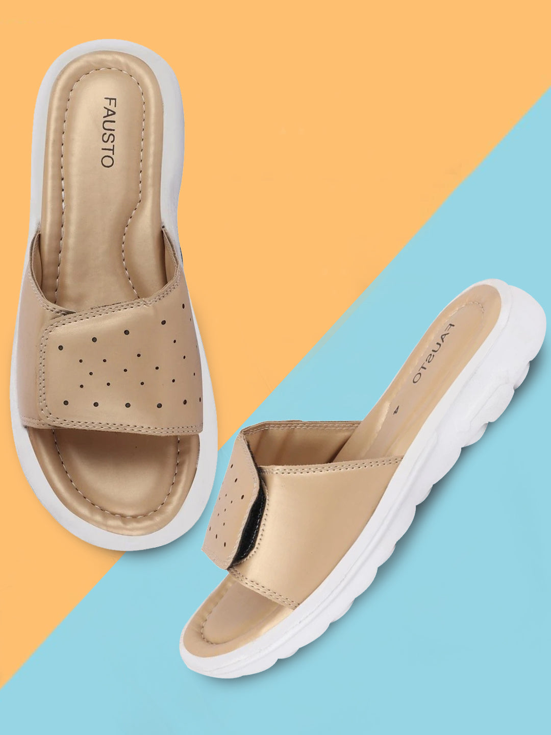 Beige Velcro Slippers & Flip Flops for Women