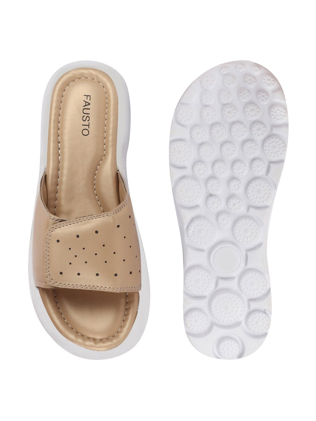 Beige Velcro Slippers & Flip Flops for Women