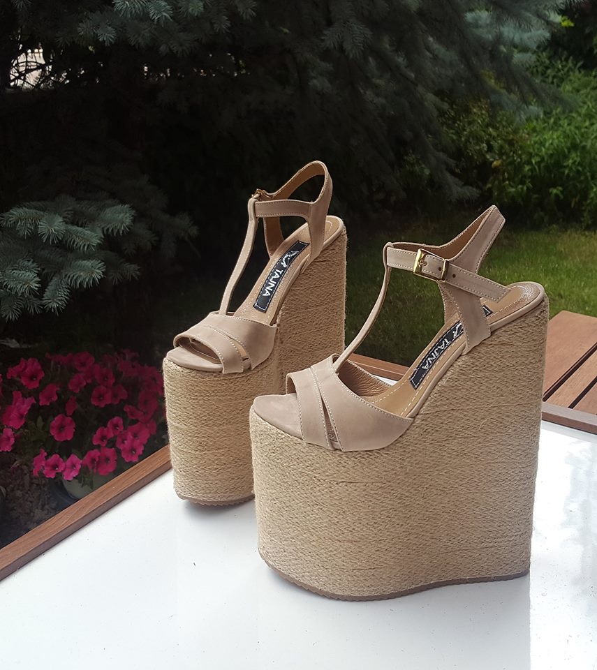 Beige Wedge Sandals, 20 cm High Heel, Espadrille