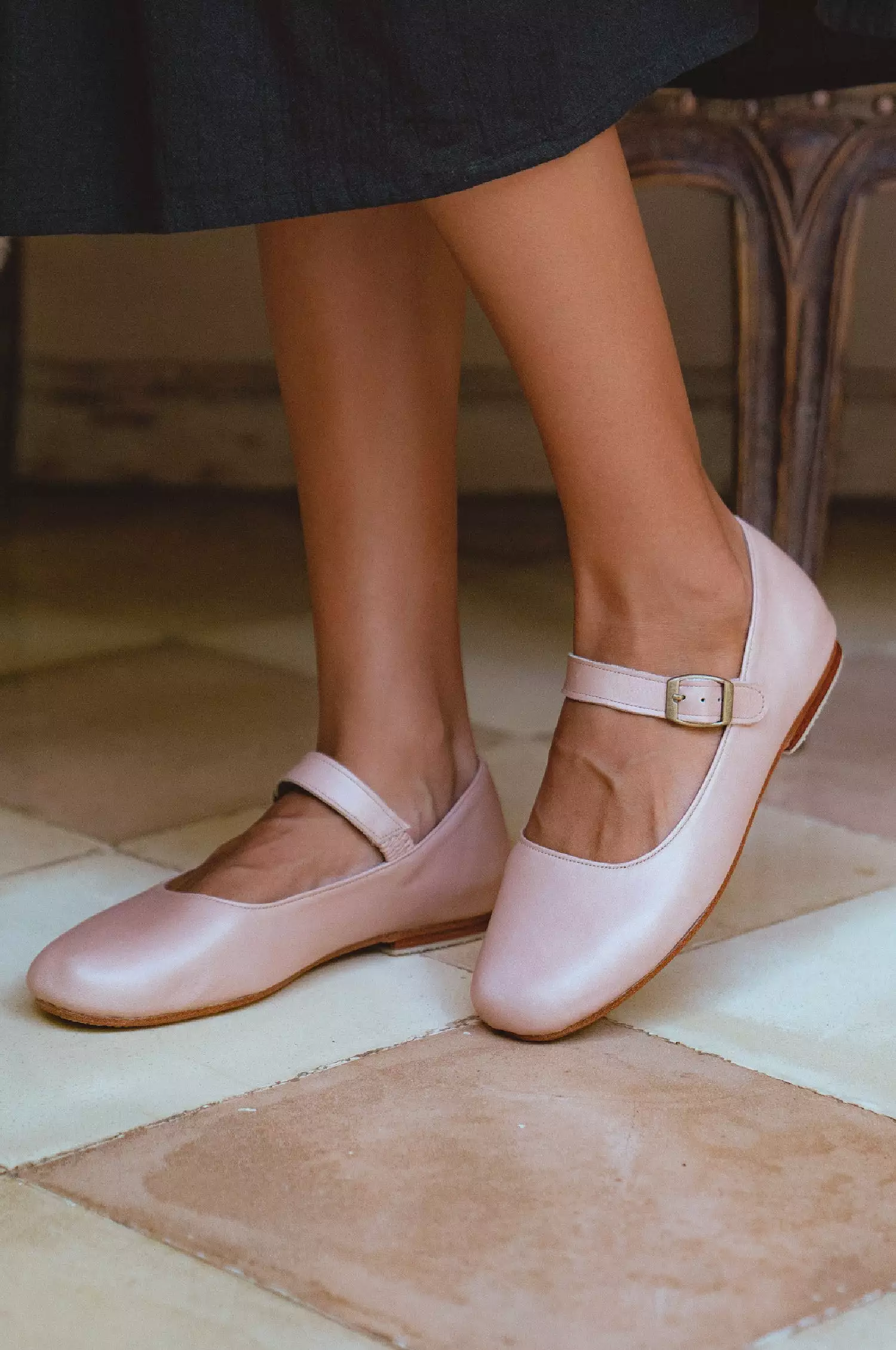 Belle Rose Leather Flats - Round Toe