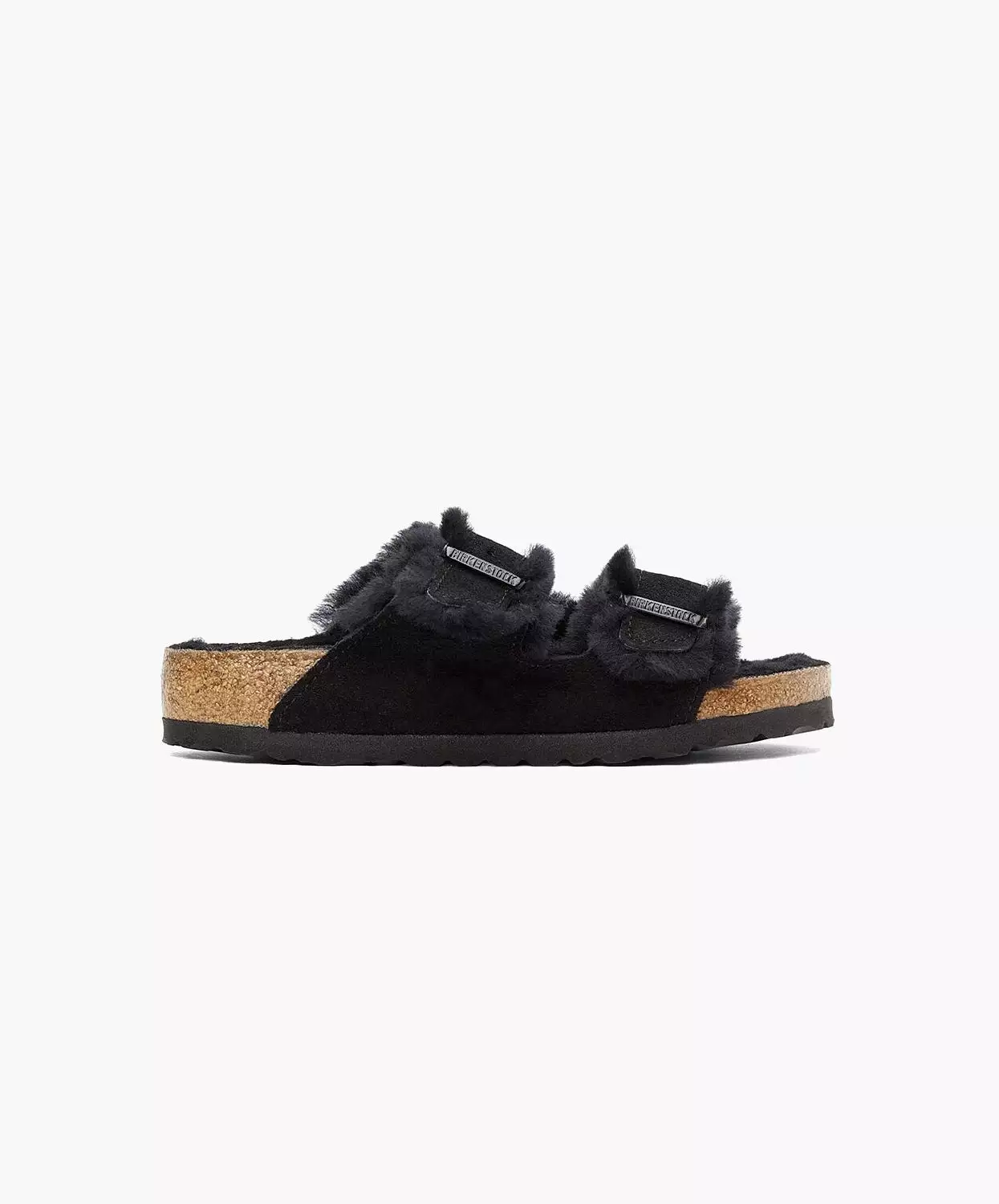 Birkenstock Arizona Black Sandals - Suede Leather Shearling