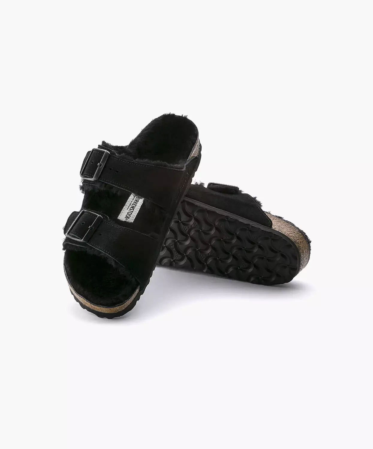 Birkenstock Arizona Black Sandals - Suede Leather Shearling