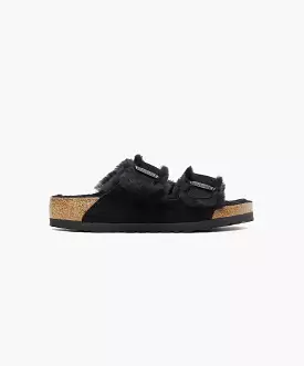 Birkenstock Arizona Black Sandals - Suede Leather Shearling