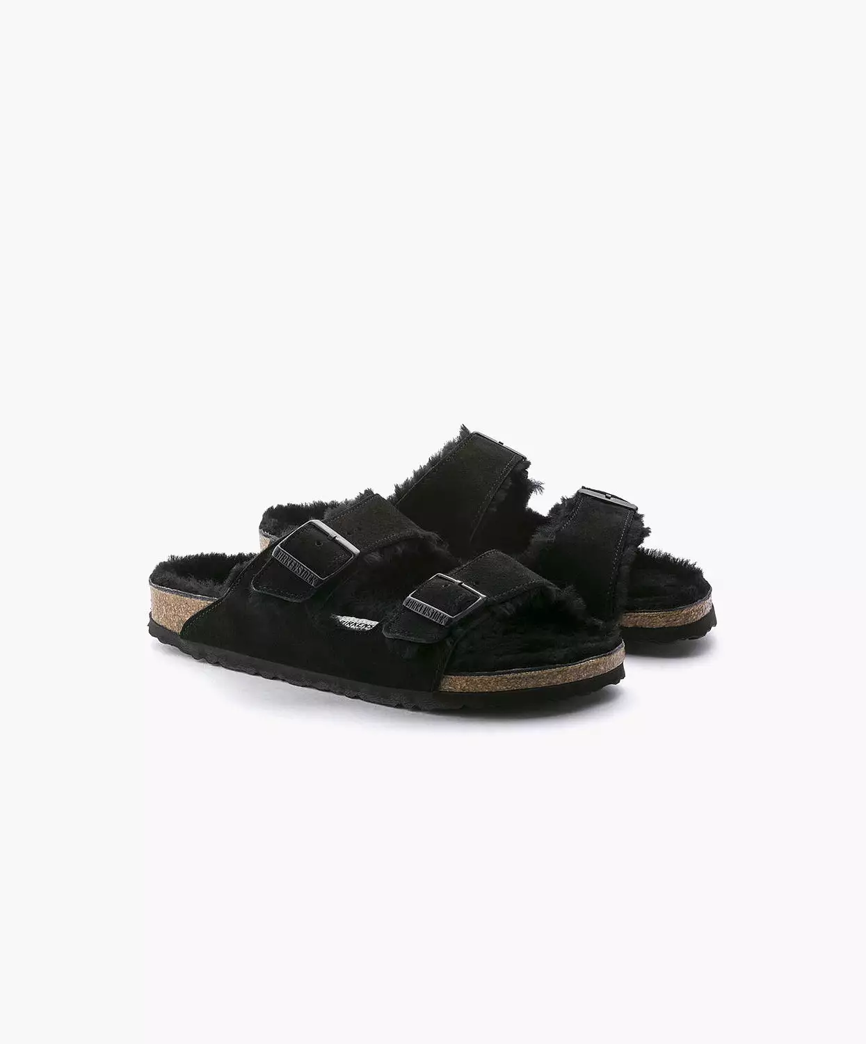 Birkenstock Arizona Black Sandals - Suede Leather Shearling