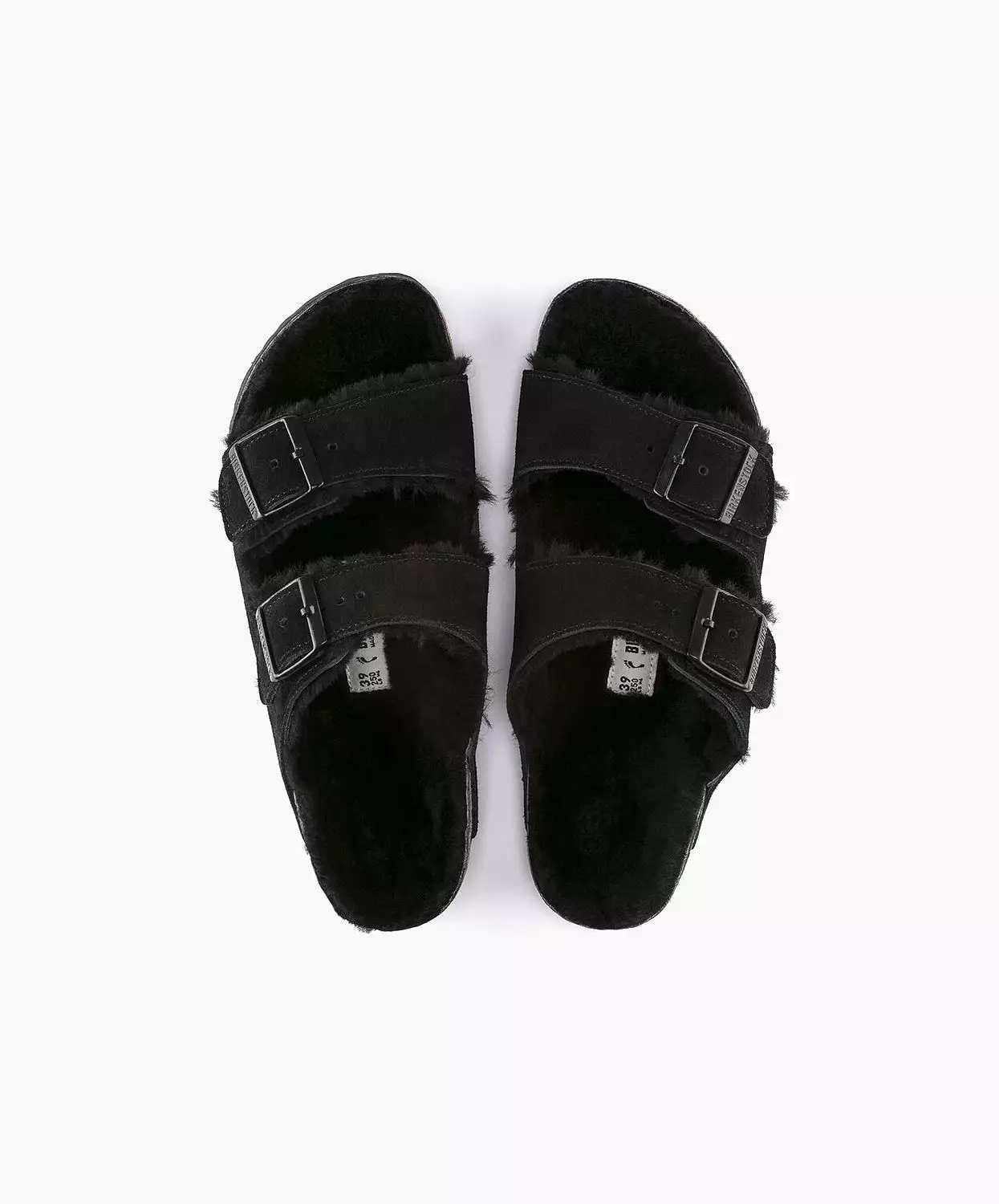 Birkenstock Arizona Black Sandals - Suede Leather Shearling