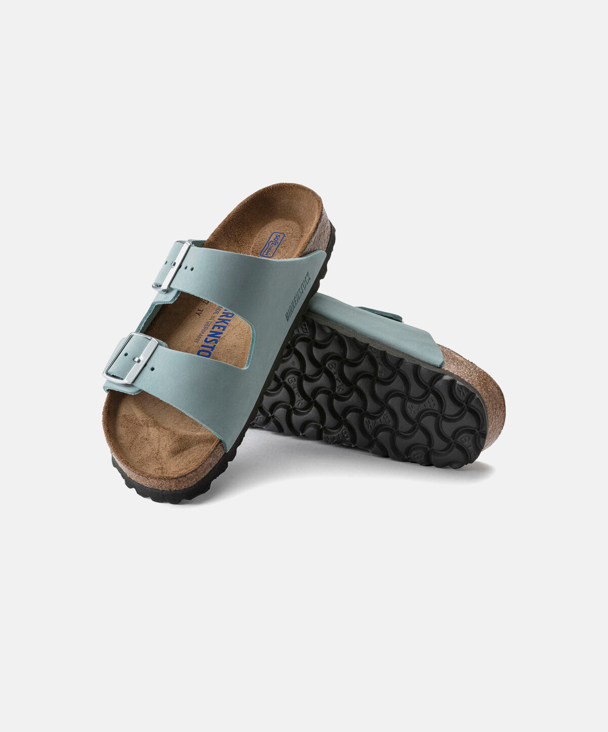 Birkenstock Arizona Nubuck Leather Sandals Aqua Soft Footbed