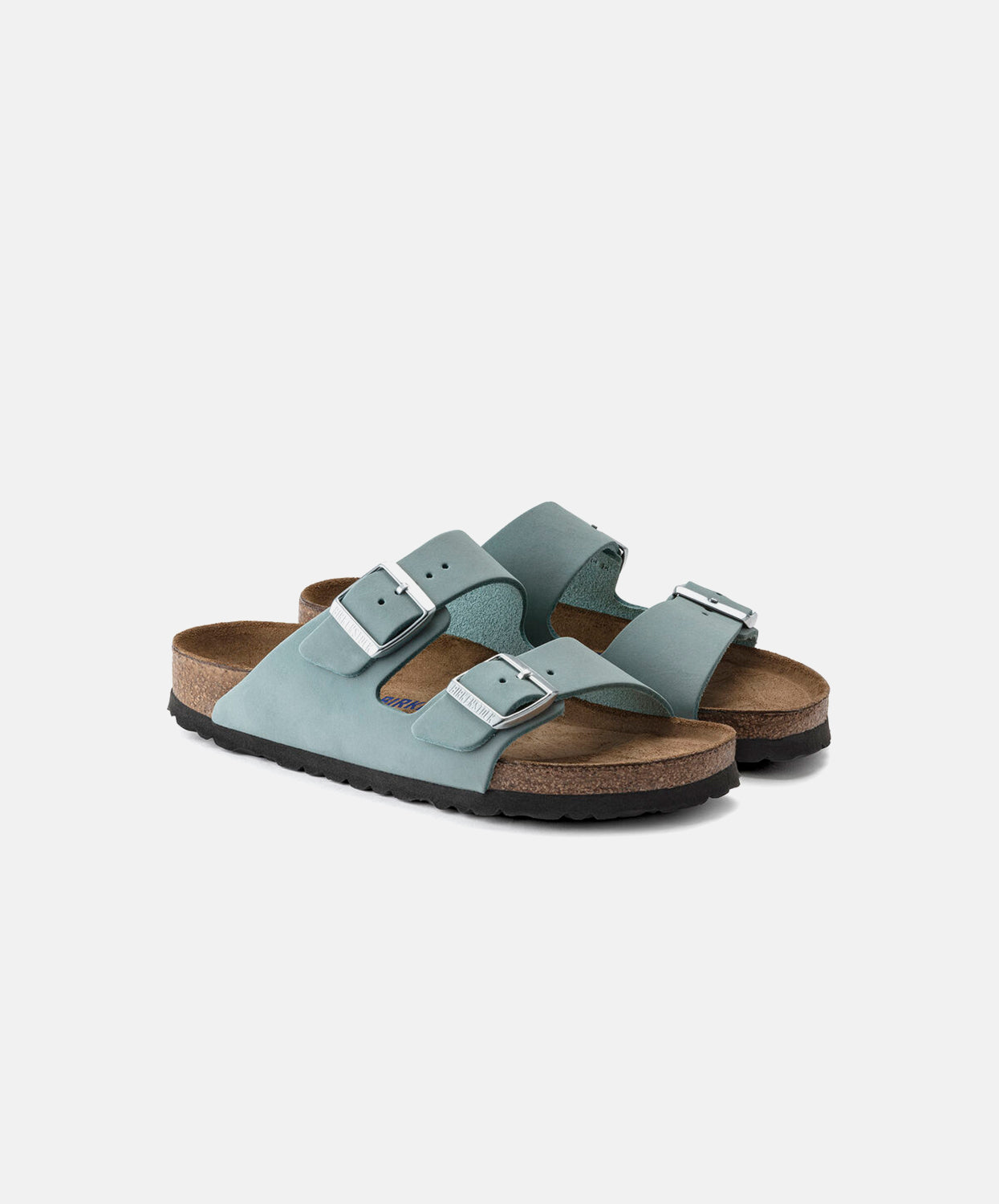 Birkenstock Arizona Nubuck Leather Sandals Aqua Soft Footbed