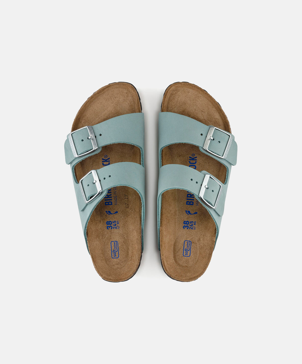 Birkenstock Arizona Nubuck Leather Sandals Aqua Soft Footbed