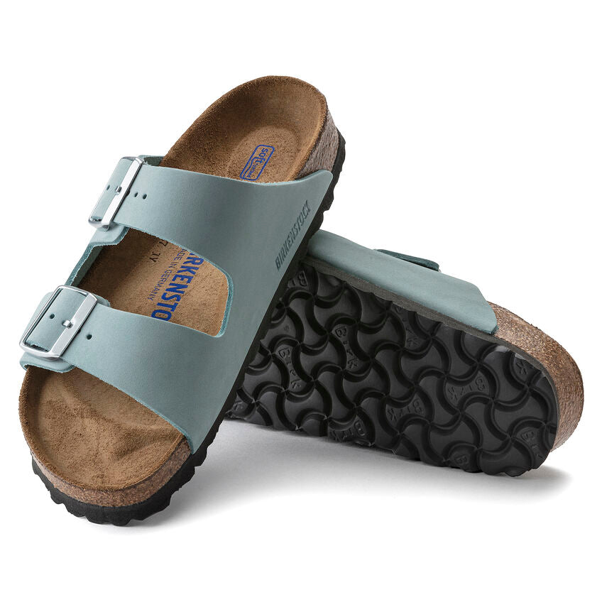 Birkenstock Arizona Nubuck Leather Sandals Aqua Soft Footbed