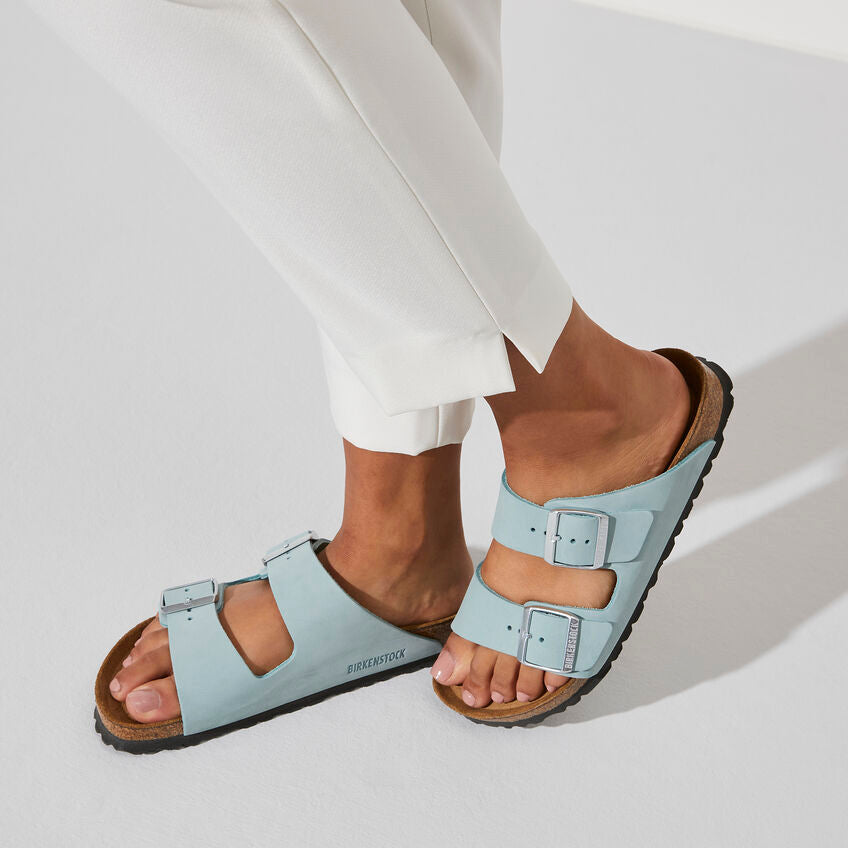 Birkenstock Arizona Nubuck Leather Sandals Aqua Soft Footbed