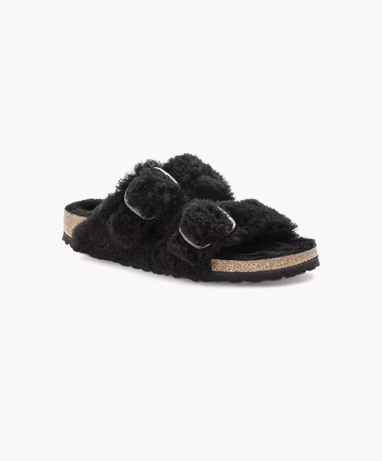 Birkenstock Arizona Sandals - Big Buckle Teddy Shearling - Black