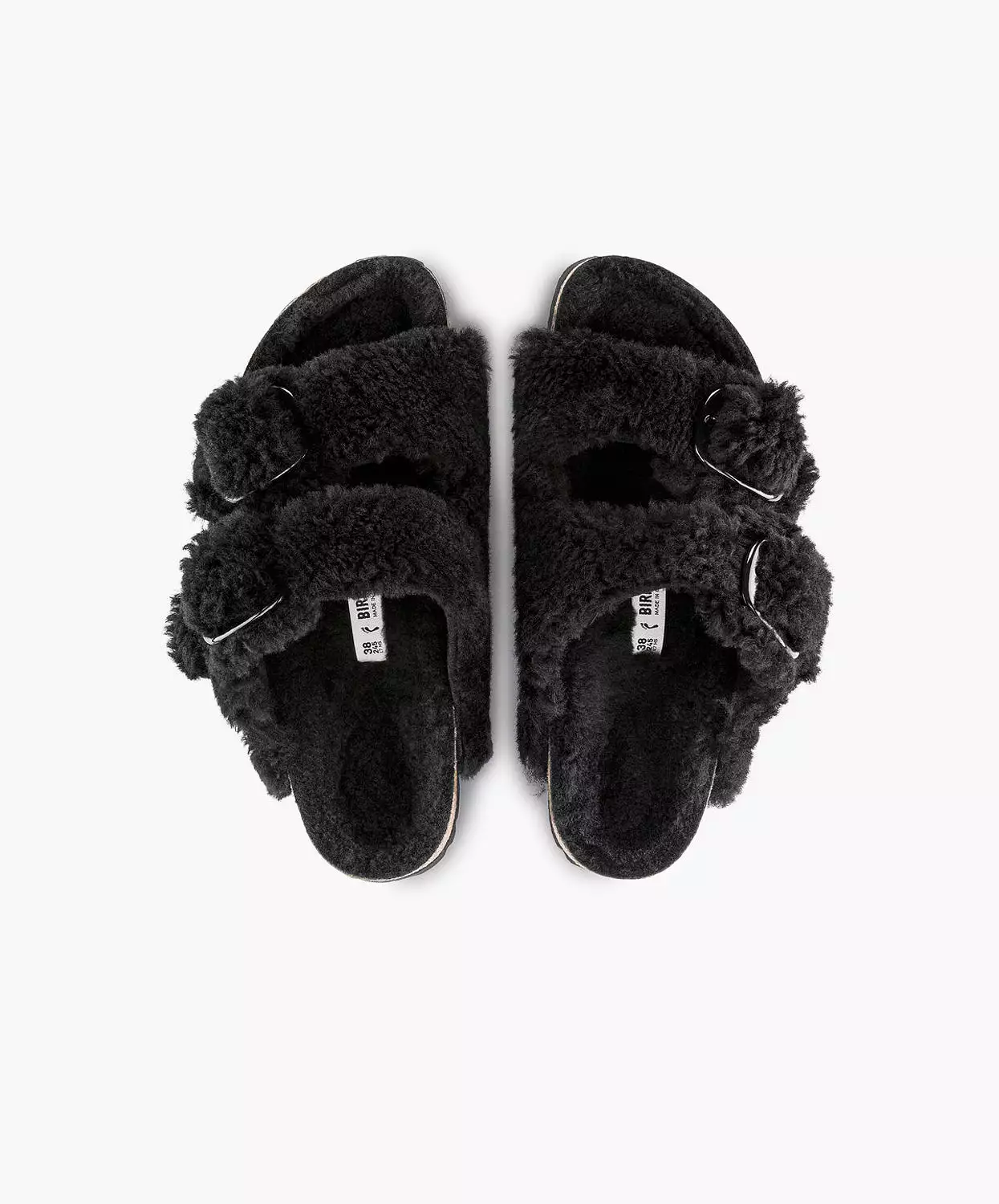 Birkenstock Arizona Sandals - Big Buckle Teddy Shearling - Black