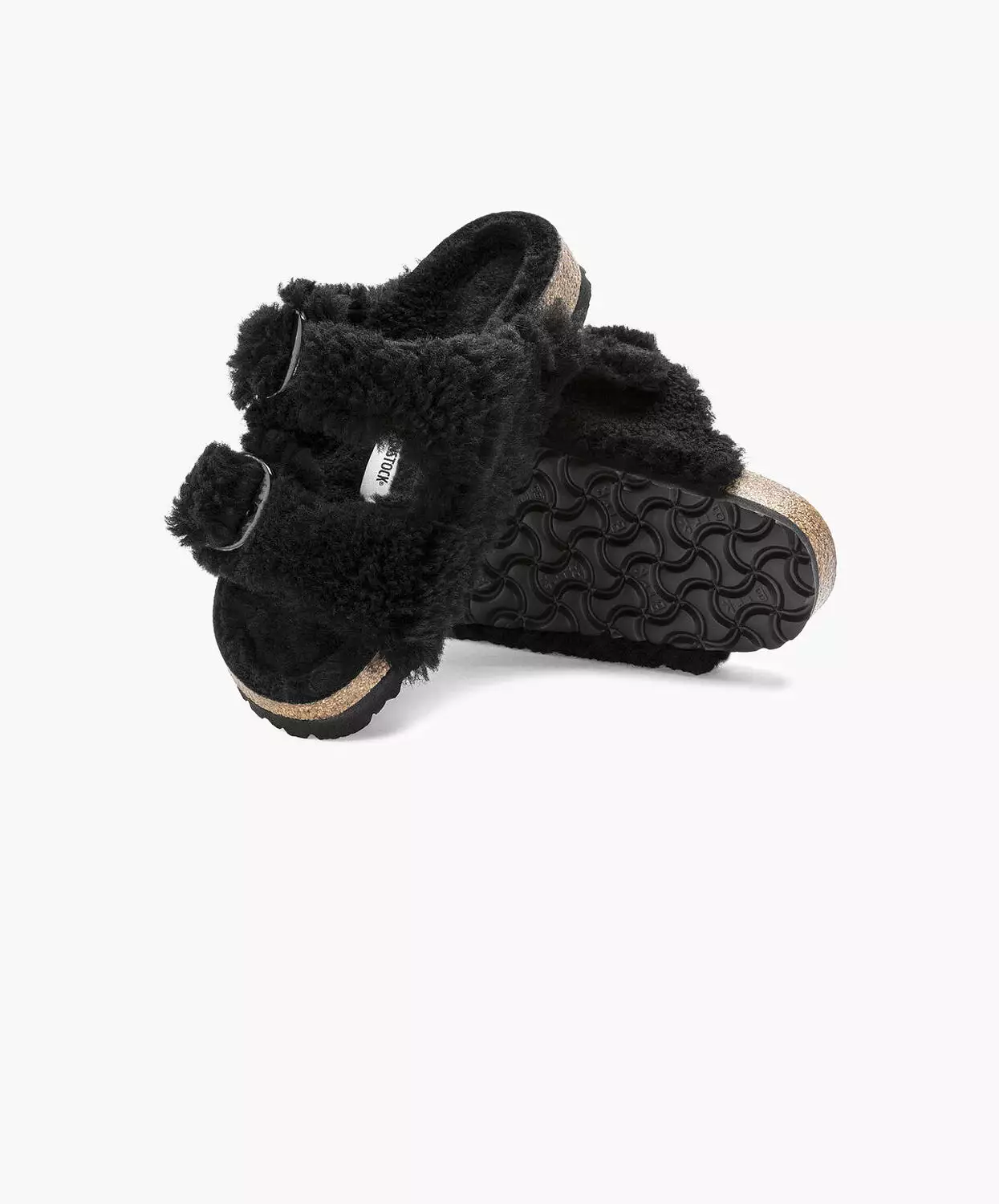 Birkenstock Arizona Sandals - Big Buckle Teddy Shearling - Black