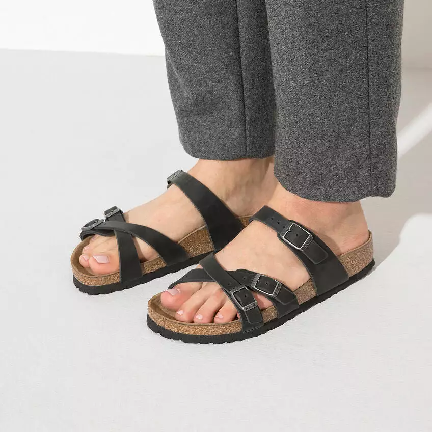 Birkenstock Franca Black Sandals Oiled Leather