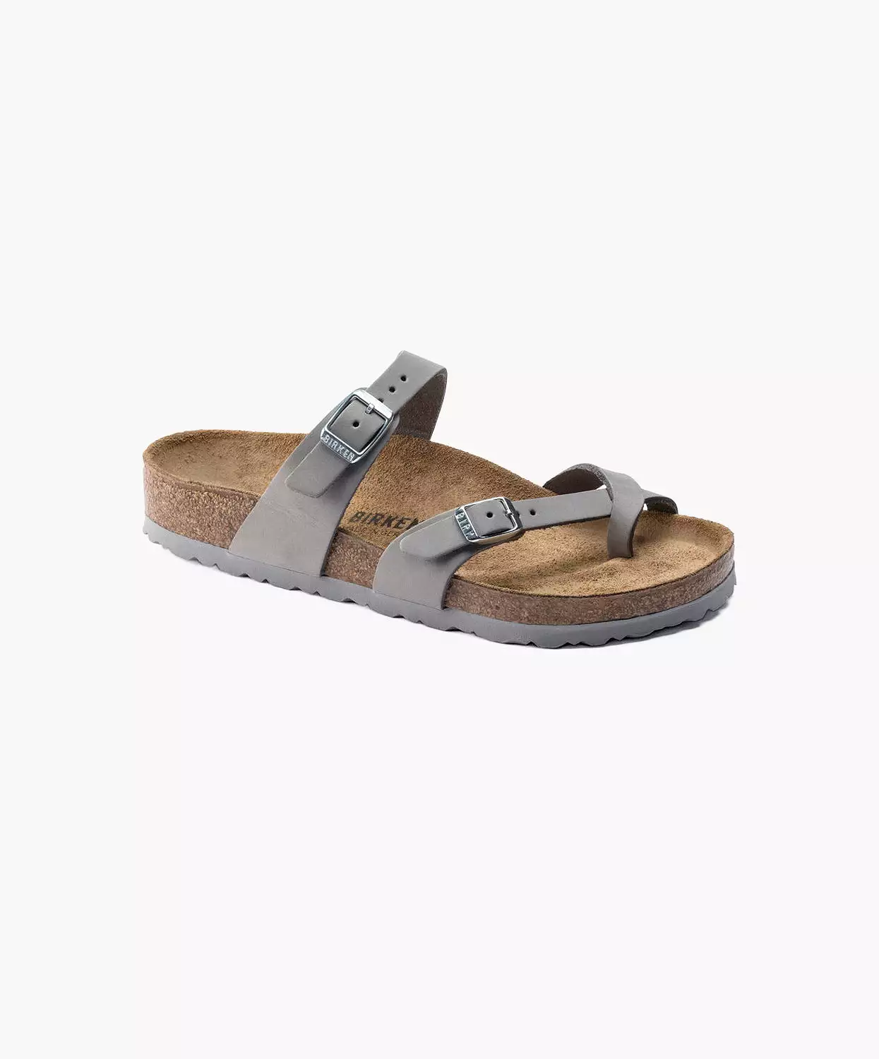 Birkenstock Mayari sandals, nubuck leather, dove grey, soft footbed.