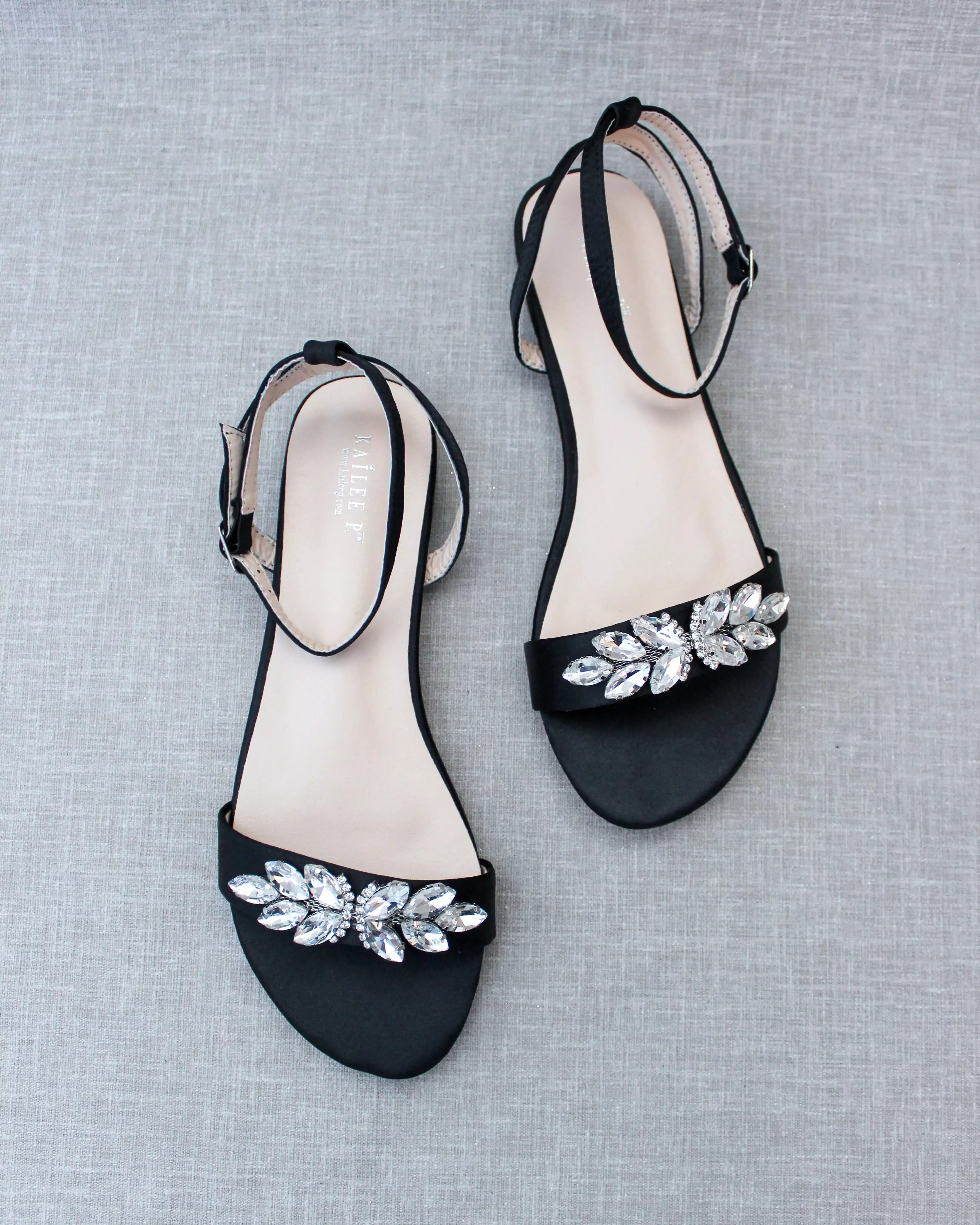 Black Butterfly Flat Sandal with Ankle Strap