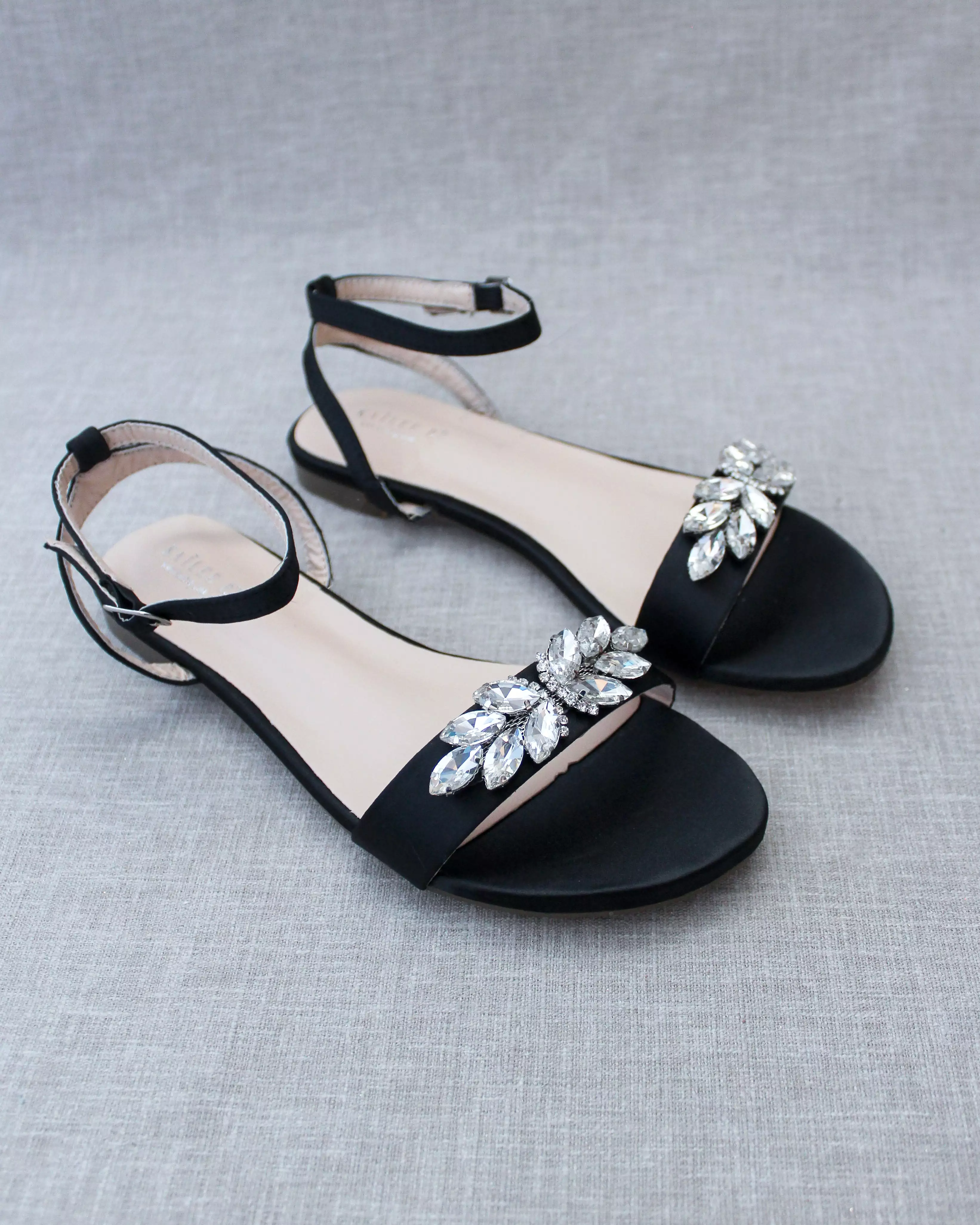 Black Butterfly Flat Sandal with Ankle Strap