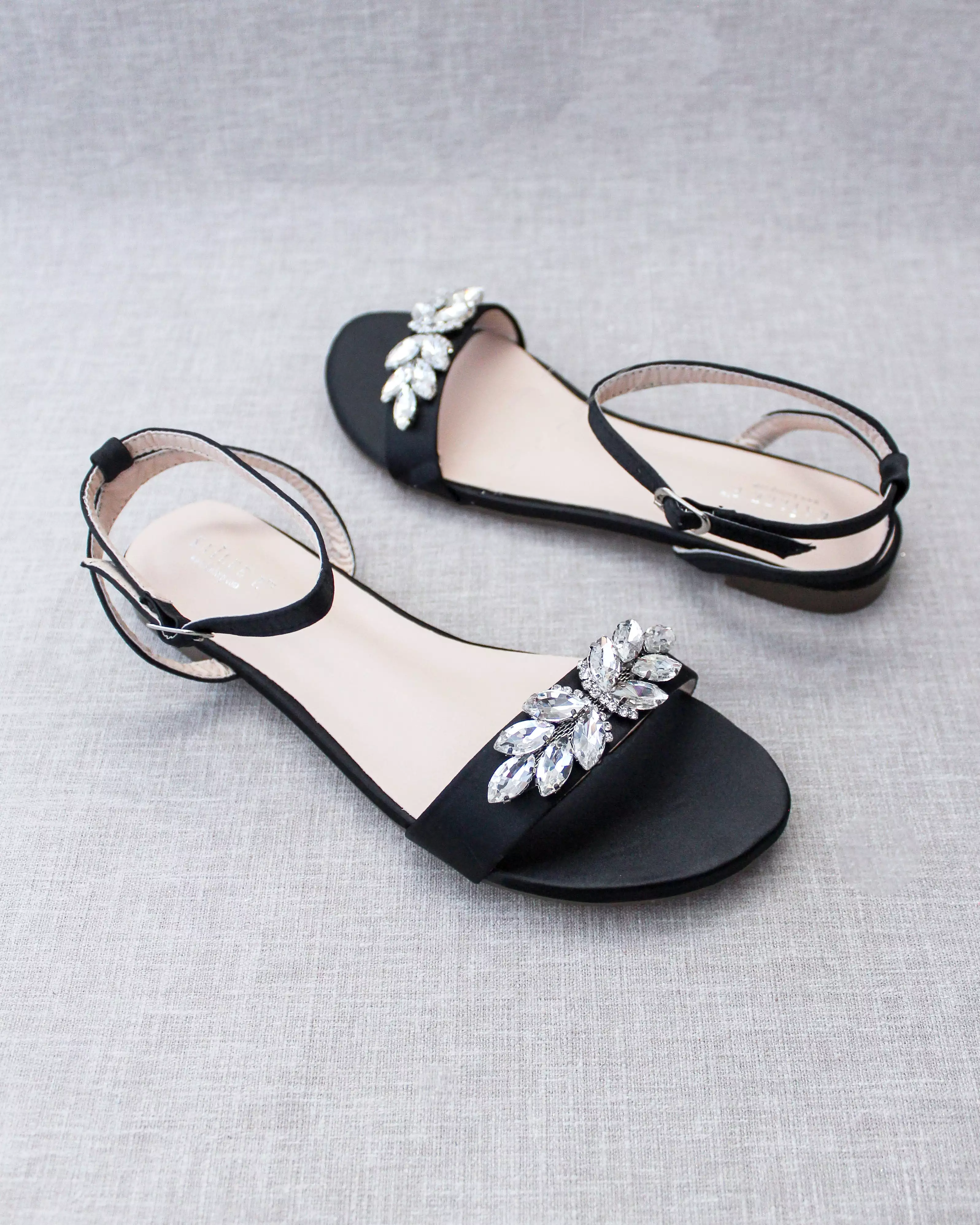 Black Butterfly Flat Sandal with Ankle Strap