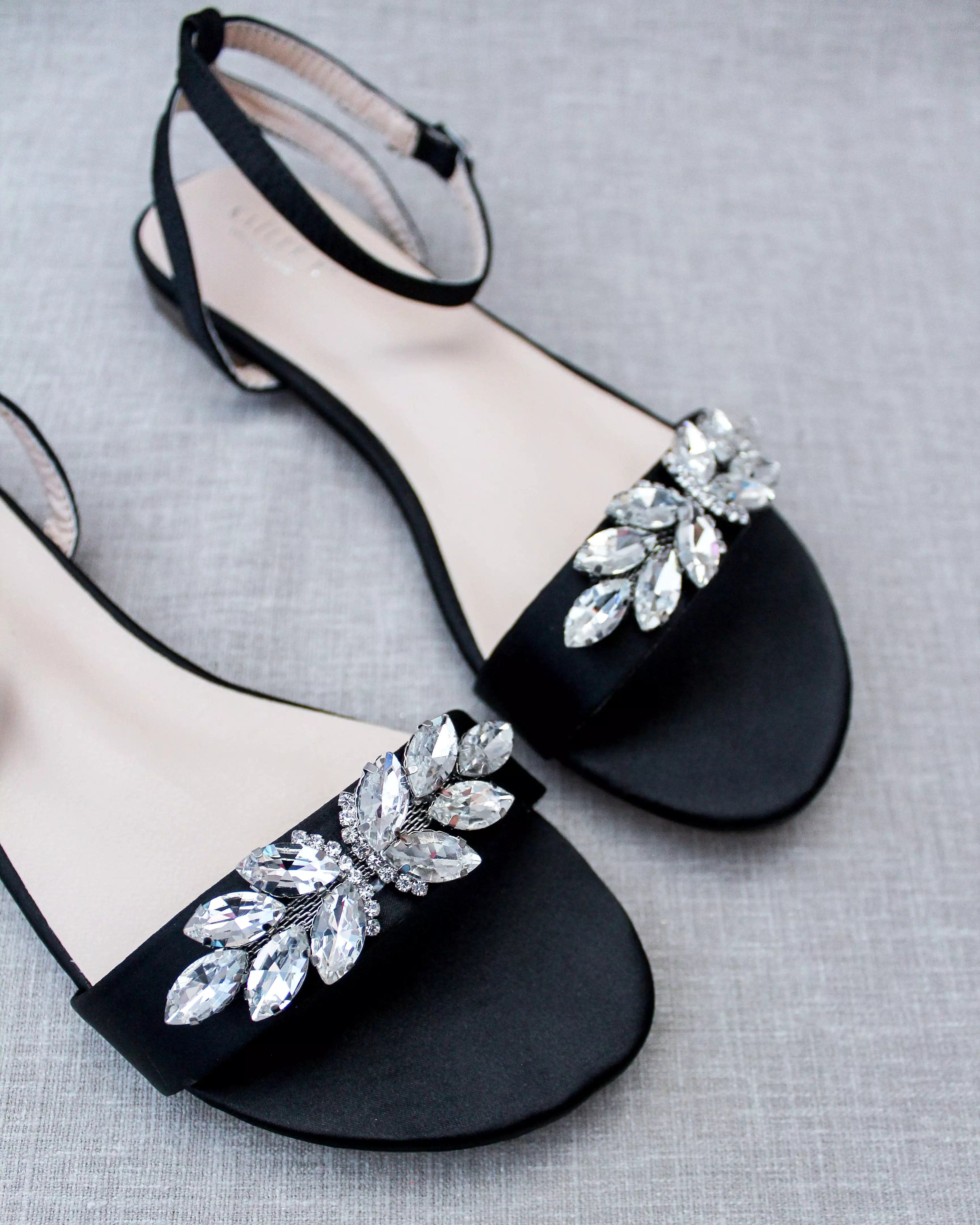 Black Butterfly Flat Sandal with Ankle Strap