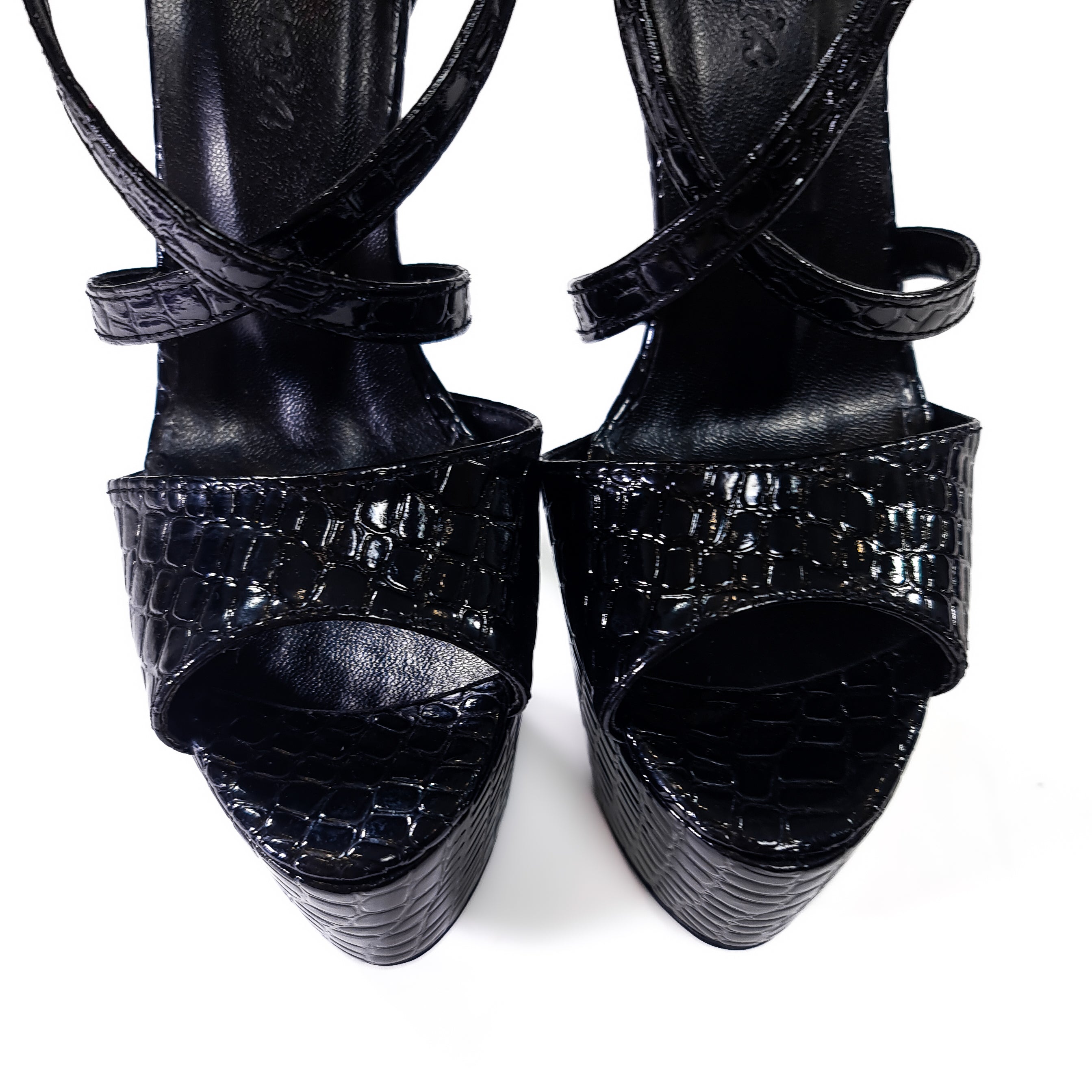 Black Crocodile Print High Heel Sandals