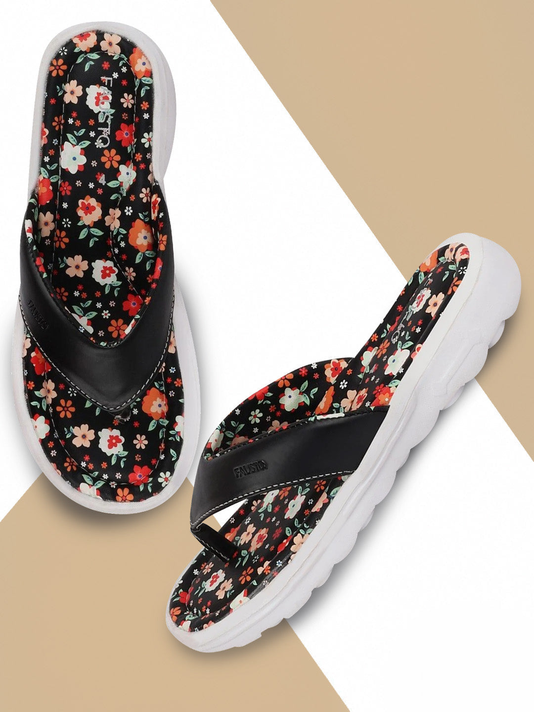 Black Floral Slippers & Flip Flops for Women