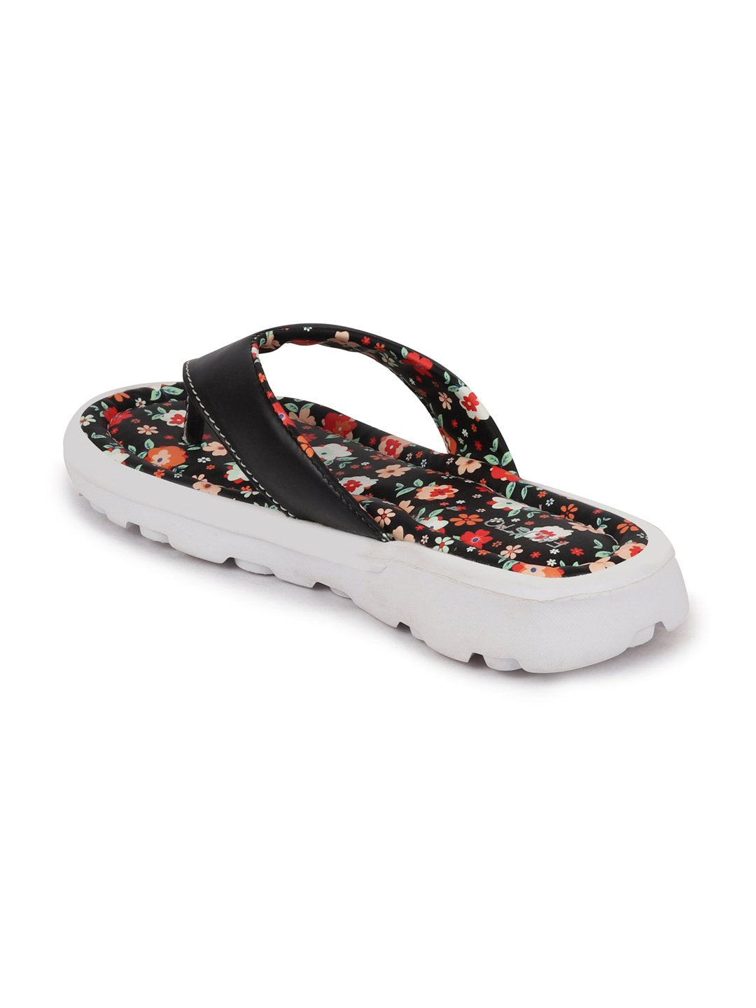 Black Floral Slippers & Flip Flops for Women