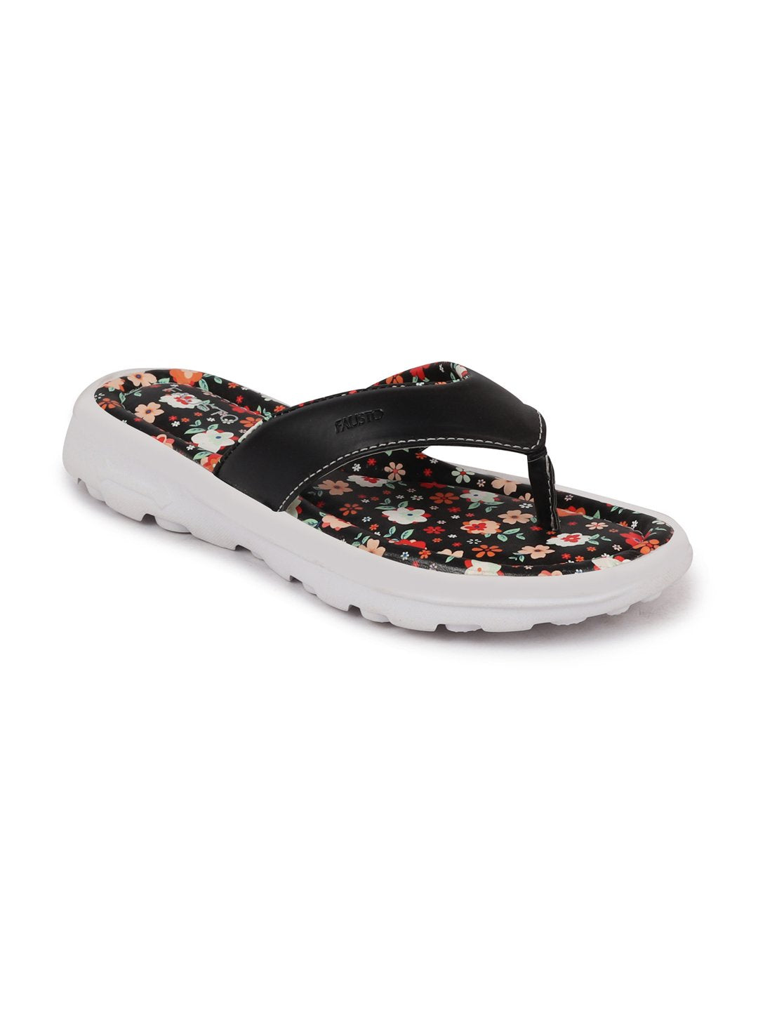 Black Floral Slippers & Flip Flops for Women