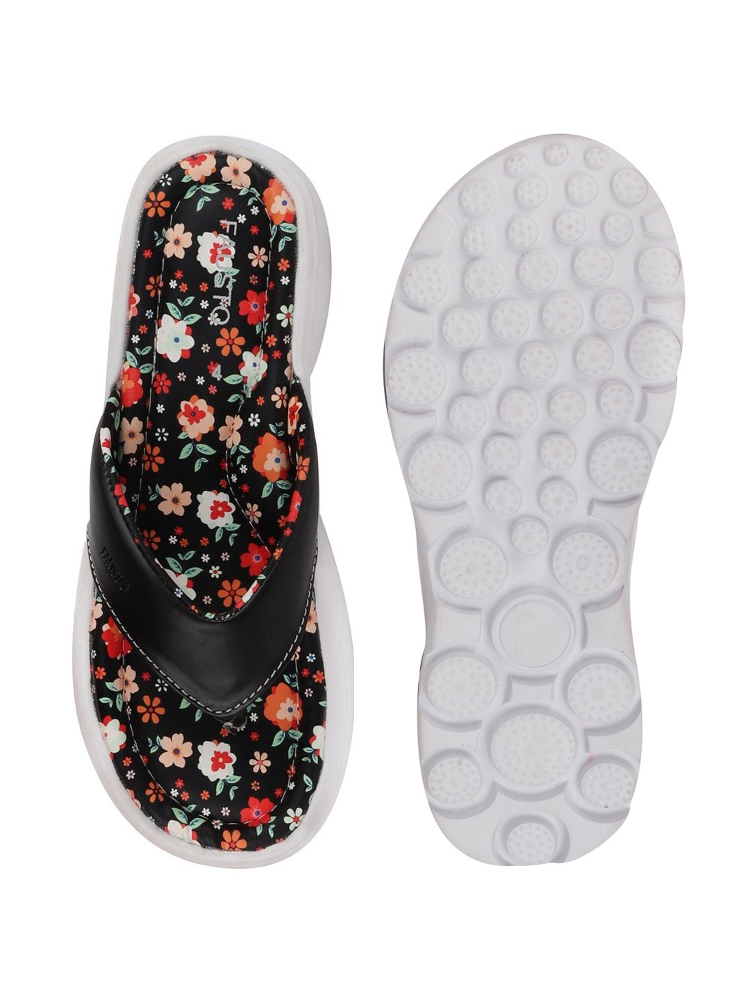 Black Floral Slippers & Flip Flops for Women