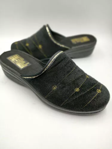 Black Ladies Bedroom Slippers Mule Wedge Heel - Sizes 3, 4, 5, 6, 7, 8 - Comfort