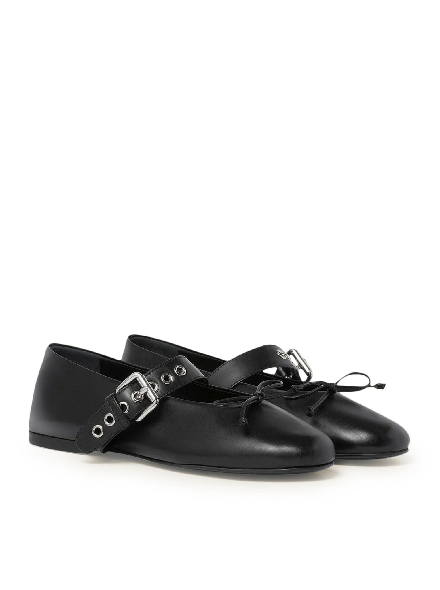 black leather ballet flats